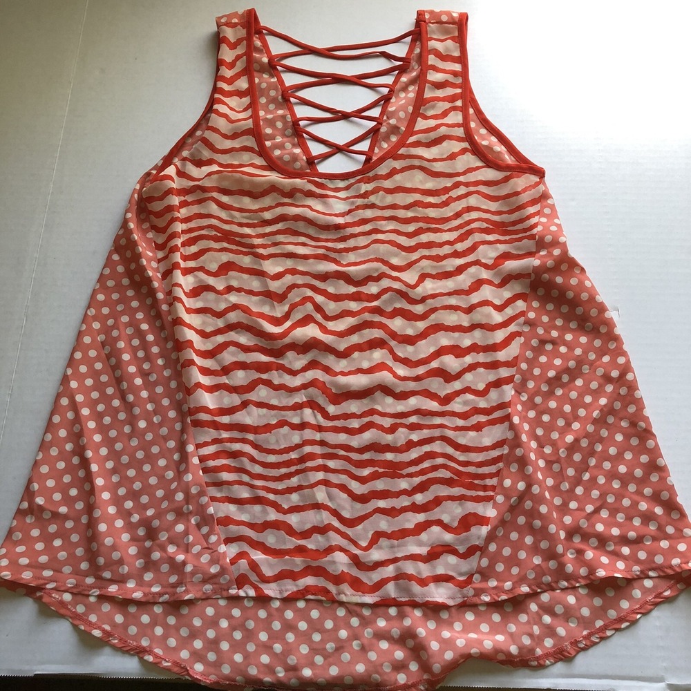 Very J Sz M Zebra Polka Dot Sheer Red Tank Top Multi Print Sz M A80